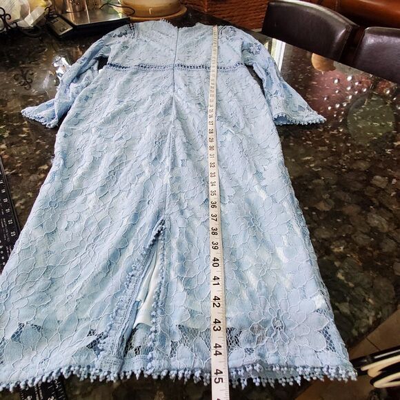 Pretty LittleThing Womens Floral Blue Lace 8 Dress Dusty Blue Transparent NWOT - Picture 5 of 16